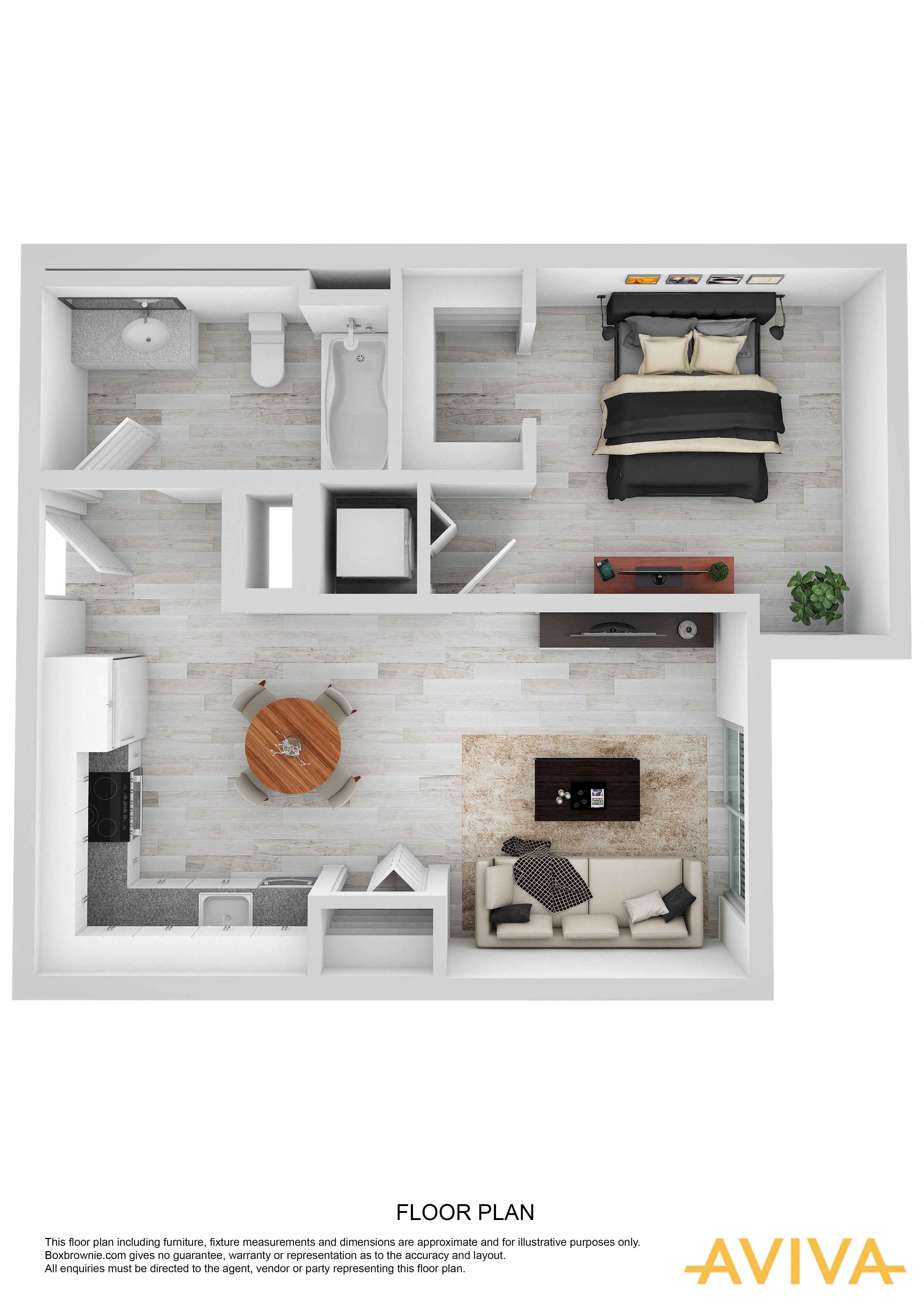 Floor plan for 1 bed, 1 bath, 494 sqft